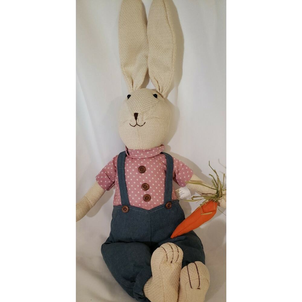 Fabric Bunny Easter Collectible made of Muslim, Carrot, weighted seat easy displ